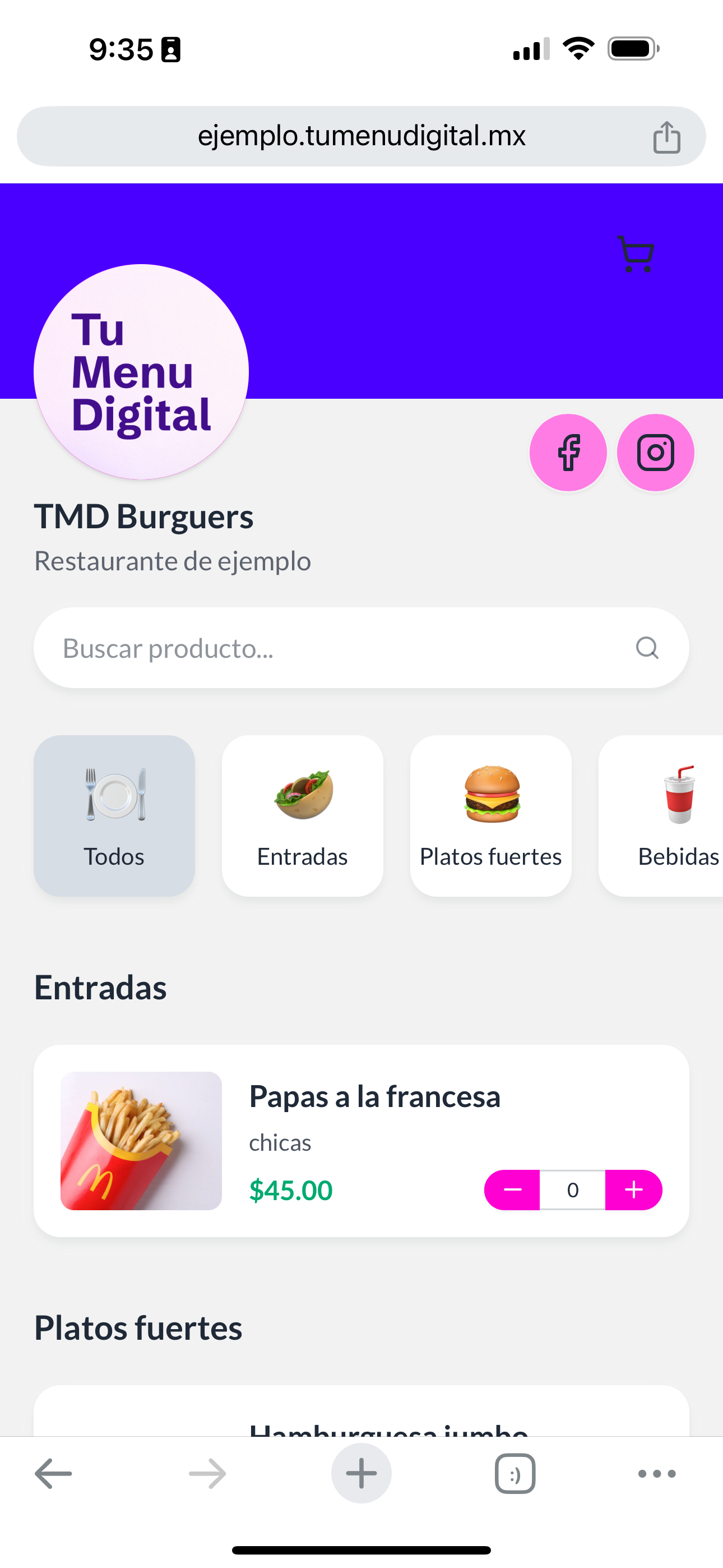 Menu digital example 5