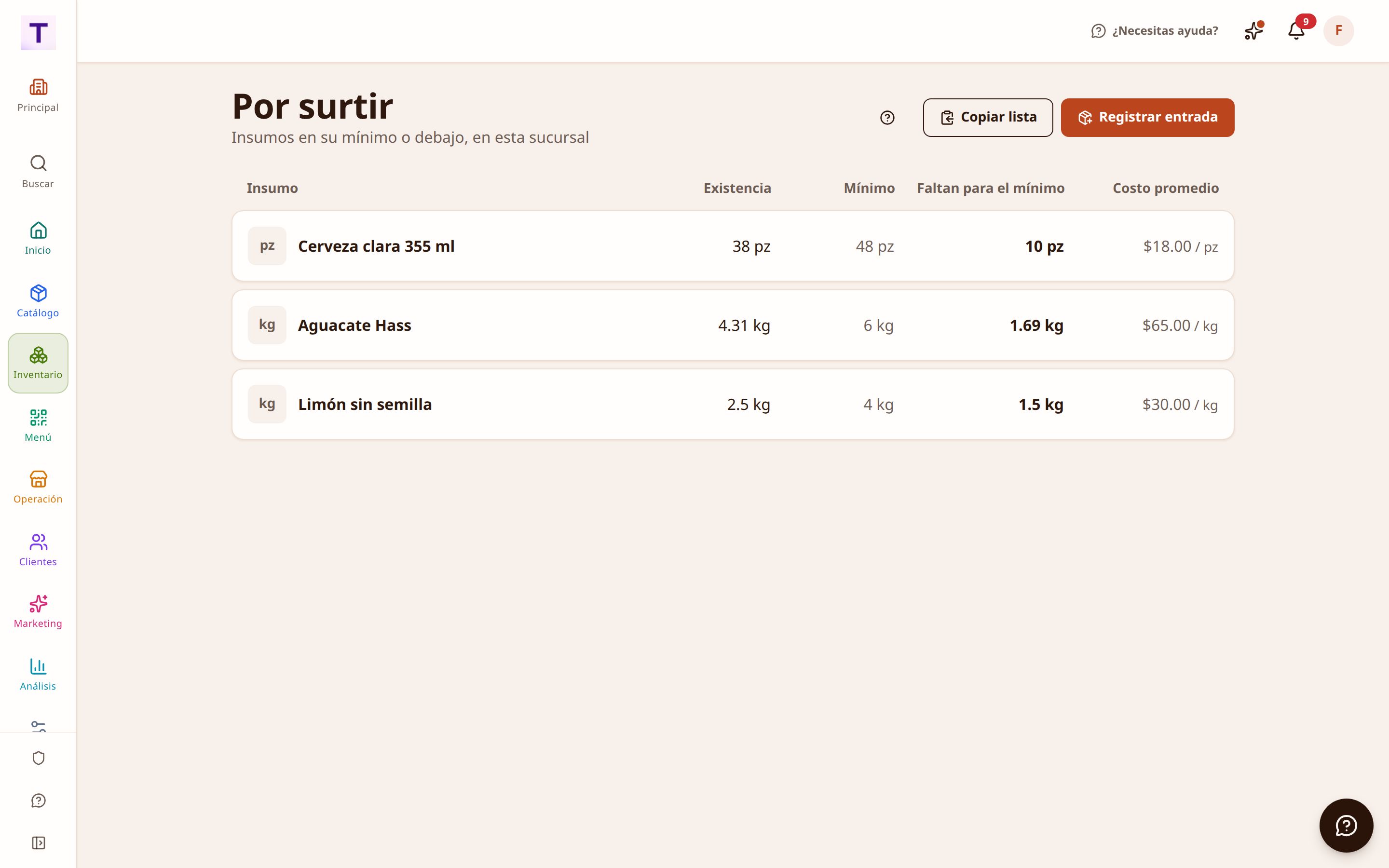 Lista por surtir con la cerveza, el aguacate y el limón, cuánto queda y cuánto falta para el mínimo