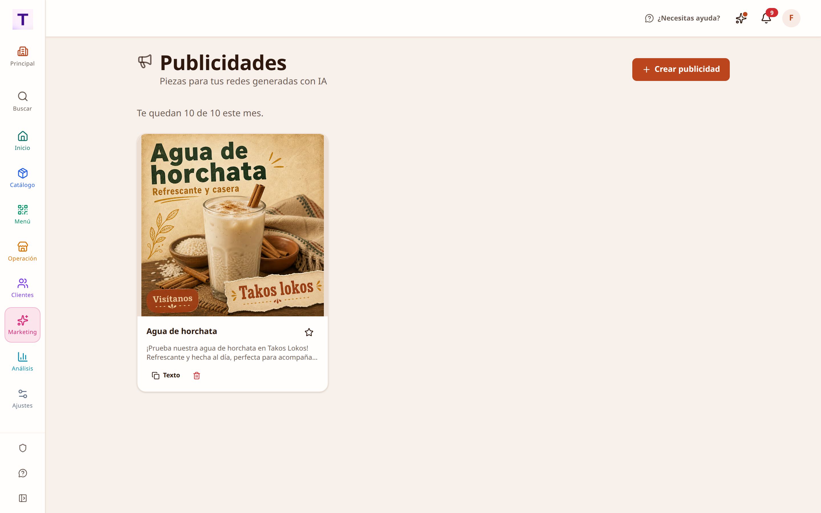 Publicidades generadas para el restaurante, cada una con su imagen y su texto listo para publicar
