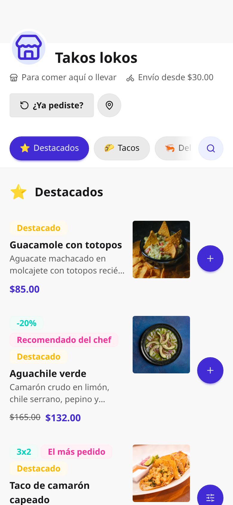 El menú del restaurante abierto en el teléfono de un comensal, con sus categorías y sus fotos